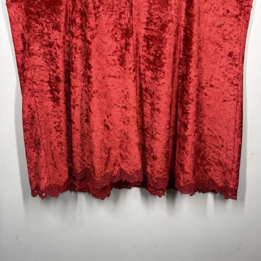 Cacique Babydoll Camisole Tank Red Velvet Velour Lacey Lingerie Goth Size 22/24 - Picture 7 of 7